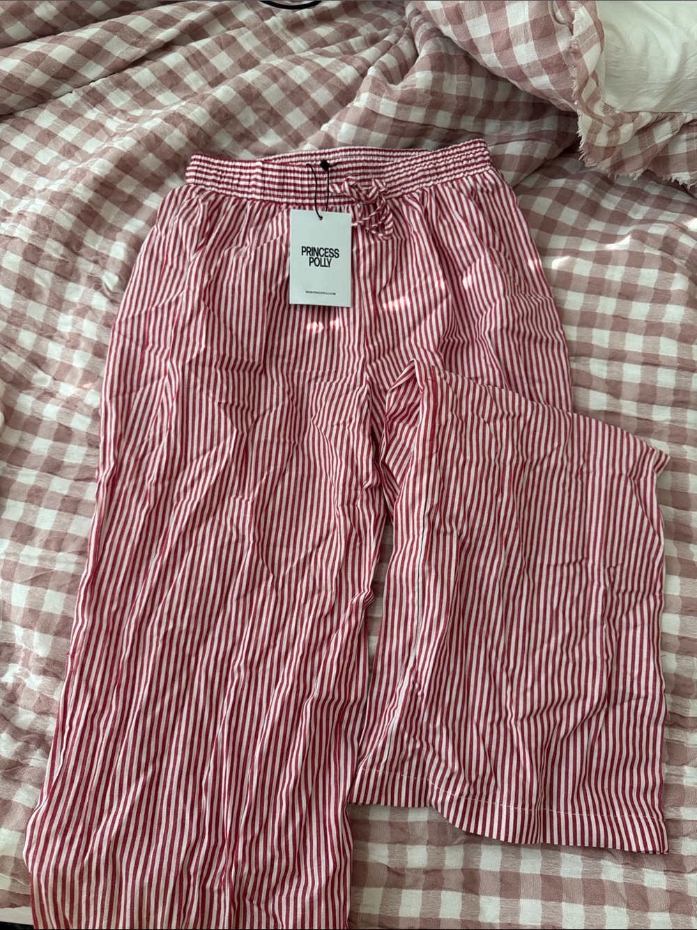 Princess Polly Women’s Red and White Striped Straight Leg Pants